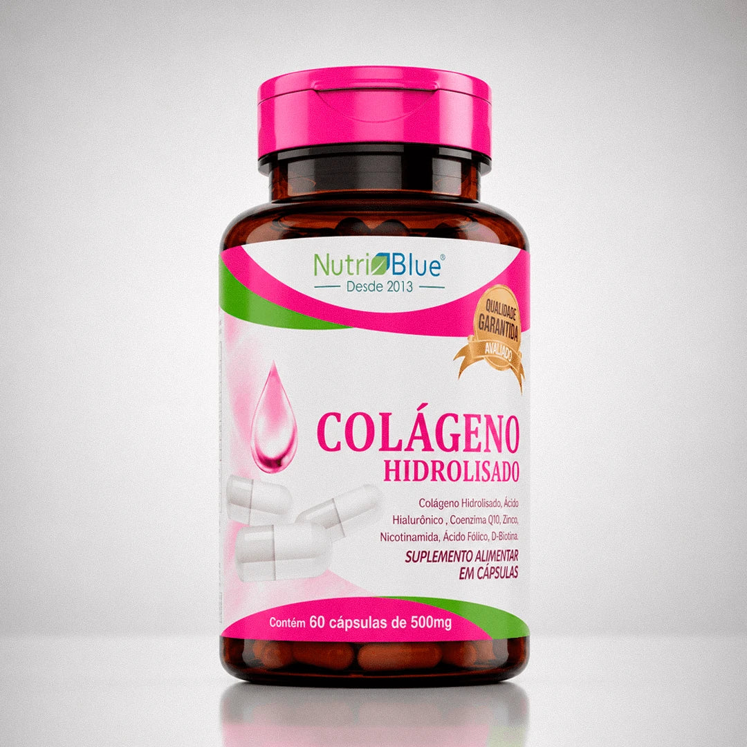 Colágeno Hidrolisado Nutriblue | Suplemento com Vitamina C, Zinco, Selênio, Ácido Hialurônico e Silício, 60 Cápsulas