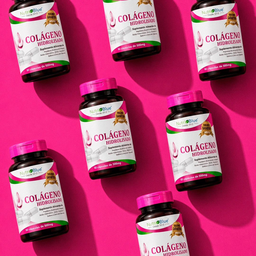 Colágeno Hidrolisado Nutriblue | Suplemento com Vitamina C, Zinco, Selênio, Ácido Hialurônico e Silício, 60 Cápsulas