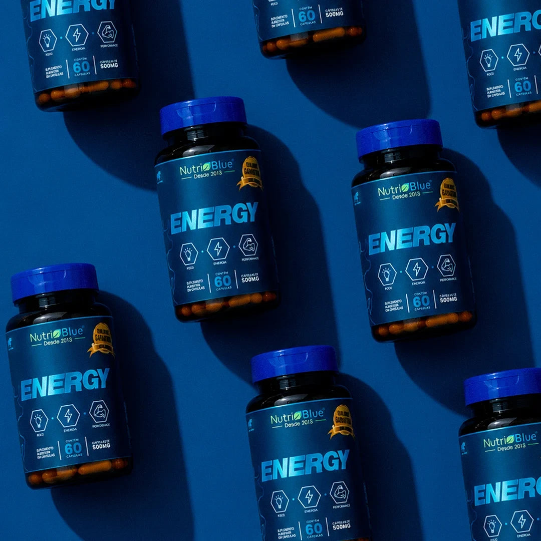 Nutriblue Energy, Pré-Treino com Cafeína 200mg, Taurina, Arginina e Colina, 60 Cápsulas