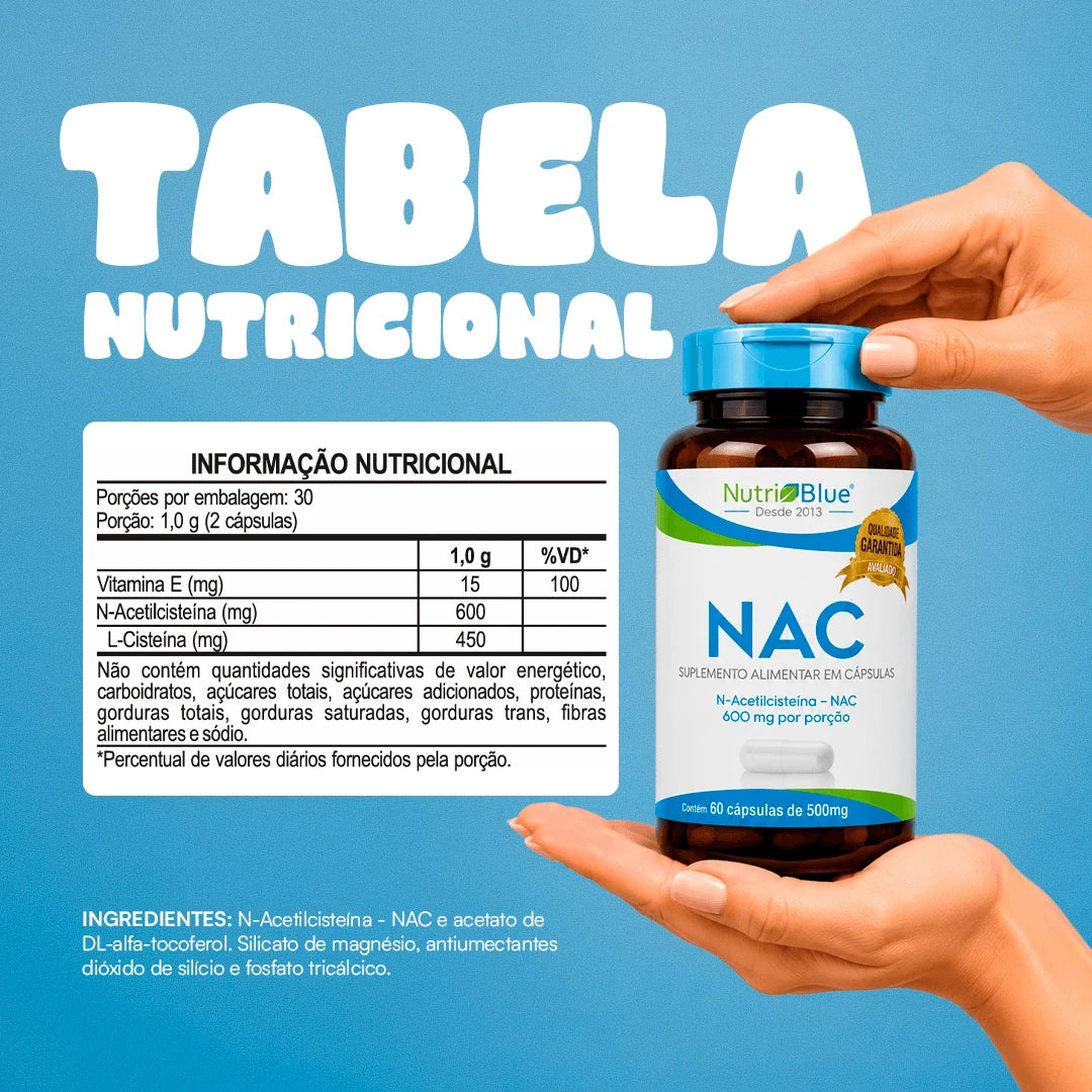 NAC Nutriblue - N-Acetilcisteína 600 mg com Vitamina E em Cápsulas
