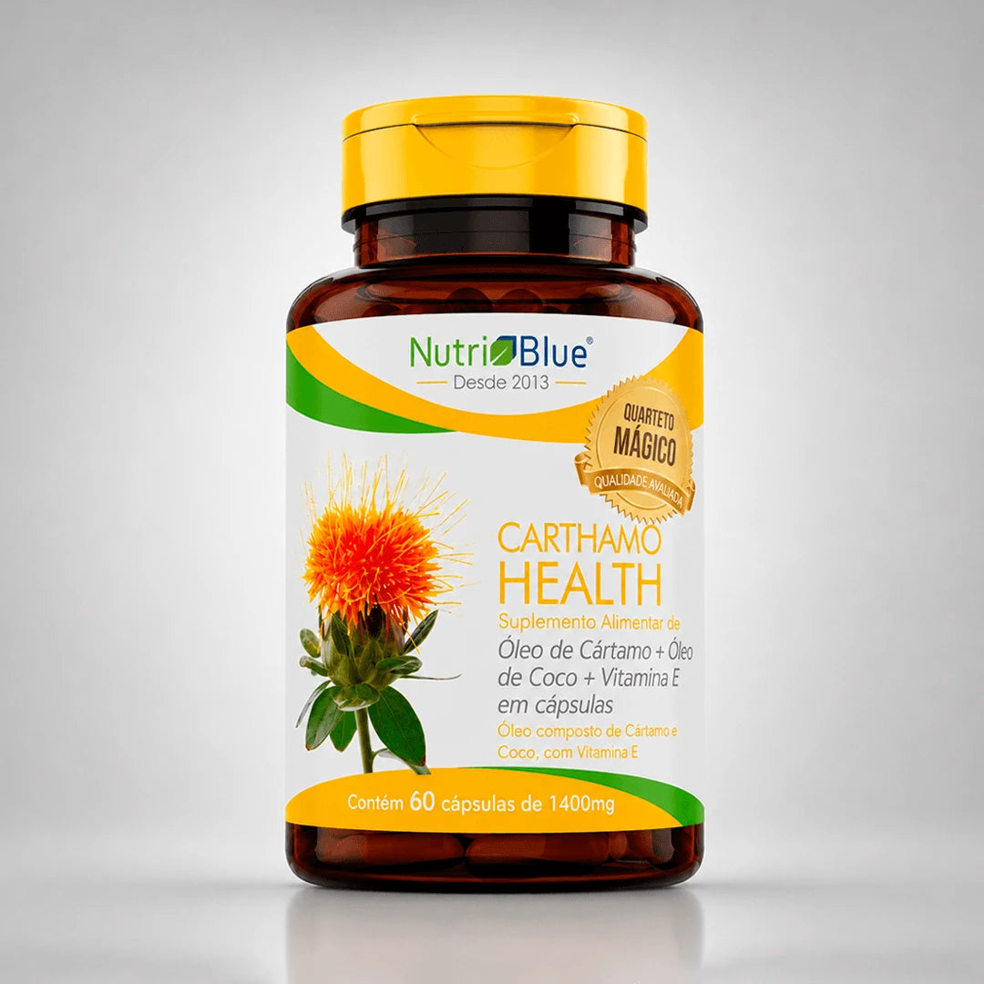 Óleo de Cártamo Nutriblue | Suplemento com Ômega-6, Óleo de Coco e Vitamina E | 60 Cápsulas