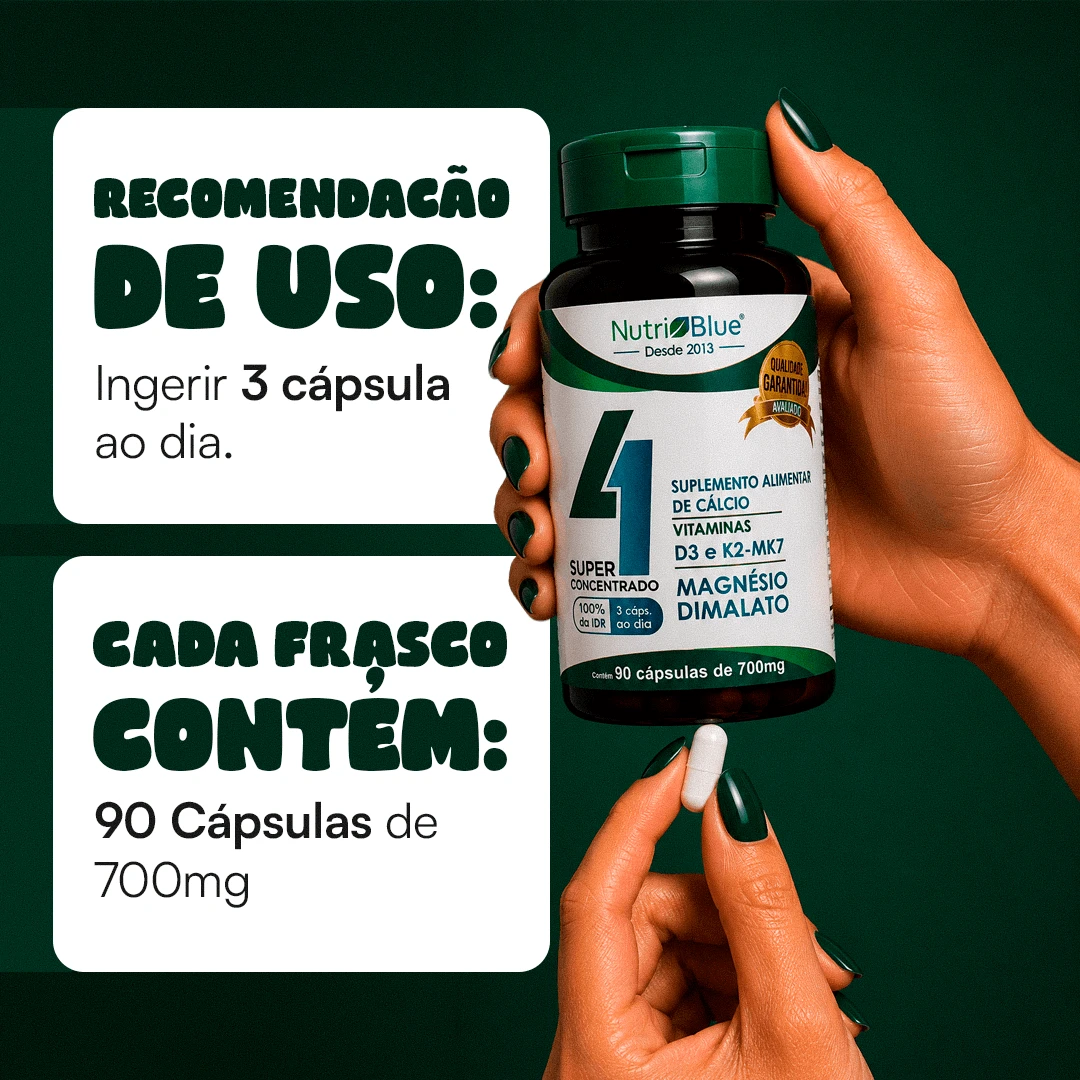 Quarteto Vitamínico Nutriblue 90 Cápsulas | Cálcio, Magnésio, Vitamina D3 e K2