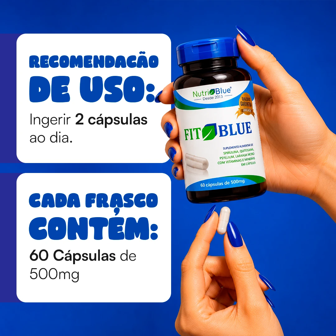 FitBlue Nutriblue - 60 Cápsulas - Suplemento com Spirulina, Psyllium e Vitaminas