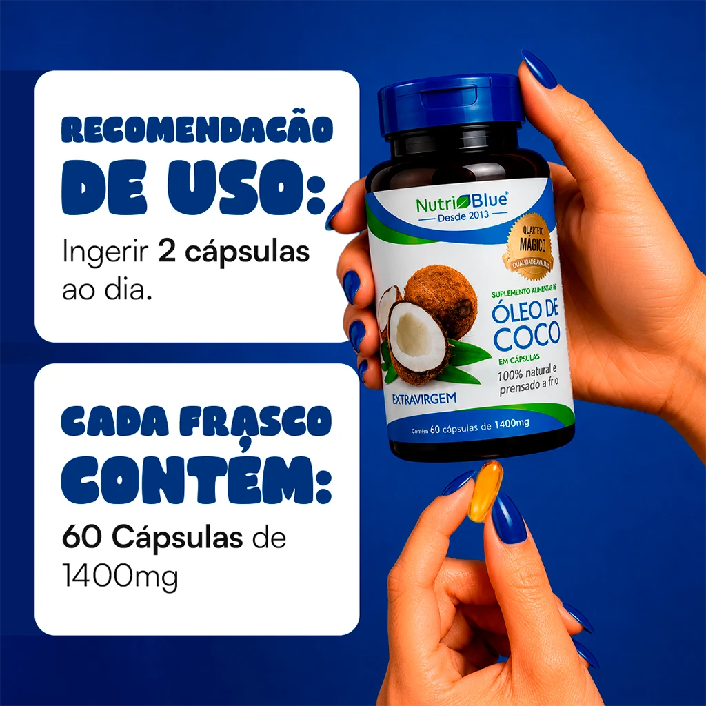 Óleo de Coco Nutriblue | Suplemento de Óleo de Coco Extravirgem em Cápsulas, 60 Cápsulas