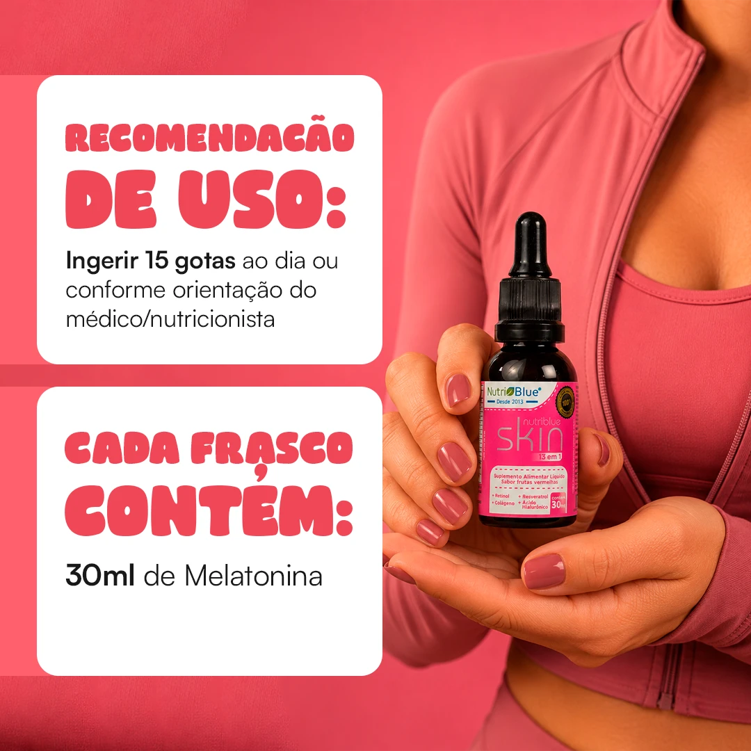 Nutriblue Skin, Suplemento em Gotas com Colágeno, Ácido Hialurônico, Retinol e Resveratrol, 30ml