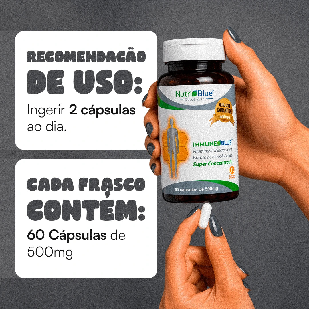 ImmuneBlue | Suplemento para Imunidade com Vitaminas, Minerais e Própolis Verde  | 60 Cápsulas