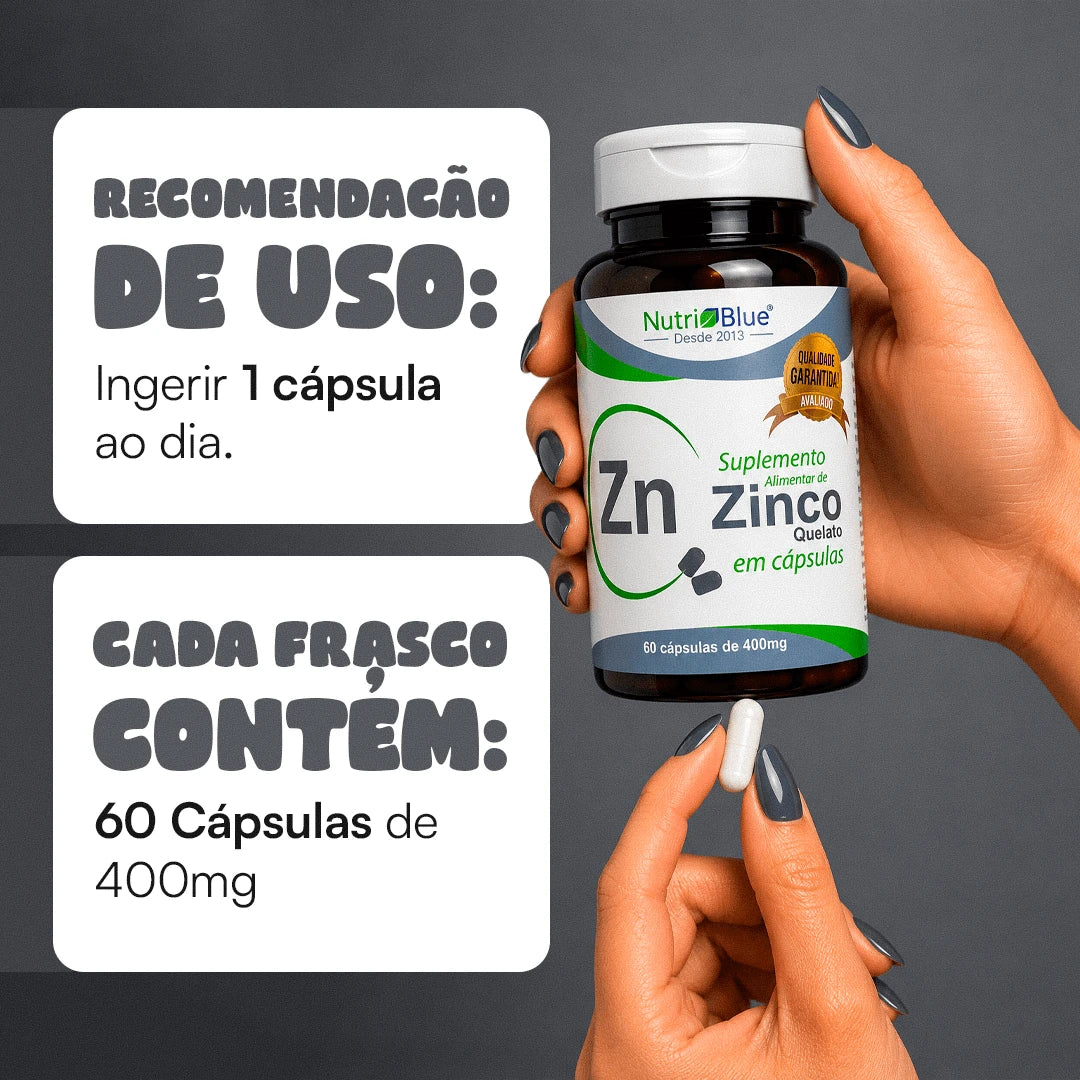 Zinco Quelato Nutriblue | Suplemento de Zinco com Alta Biodisponibilidade | 60 Cápsulas