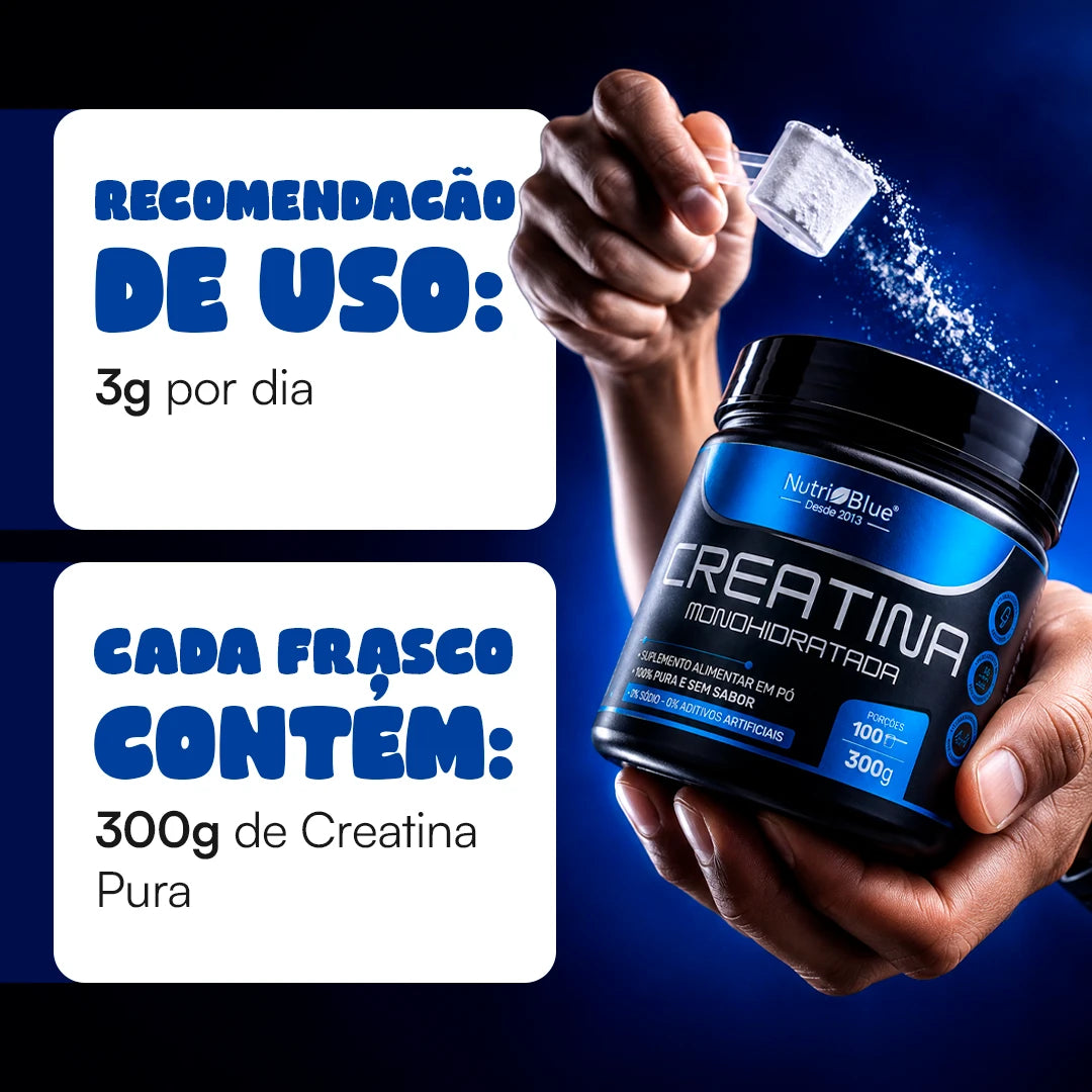 Creatina Monohidratada Nutriblue - 300 g - Pura, Sem Aditivos