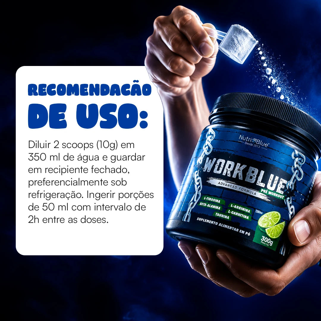 WorkBlue Sem Cafeína Nutriblue - Pré-Treino em Pó com Aminoácidos e Vitaminas B