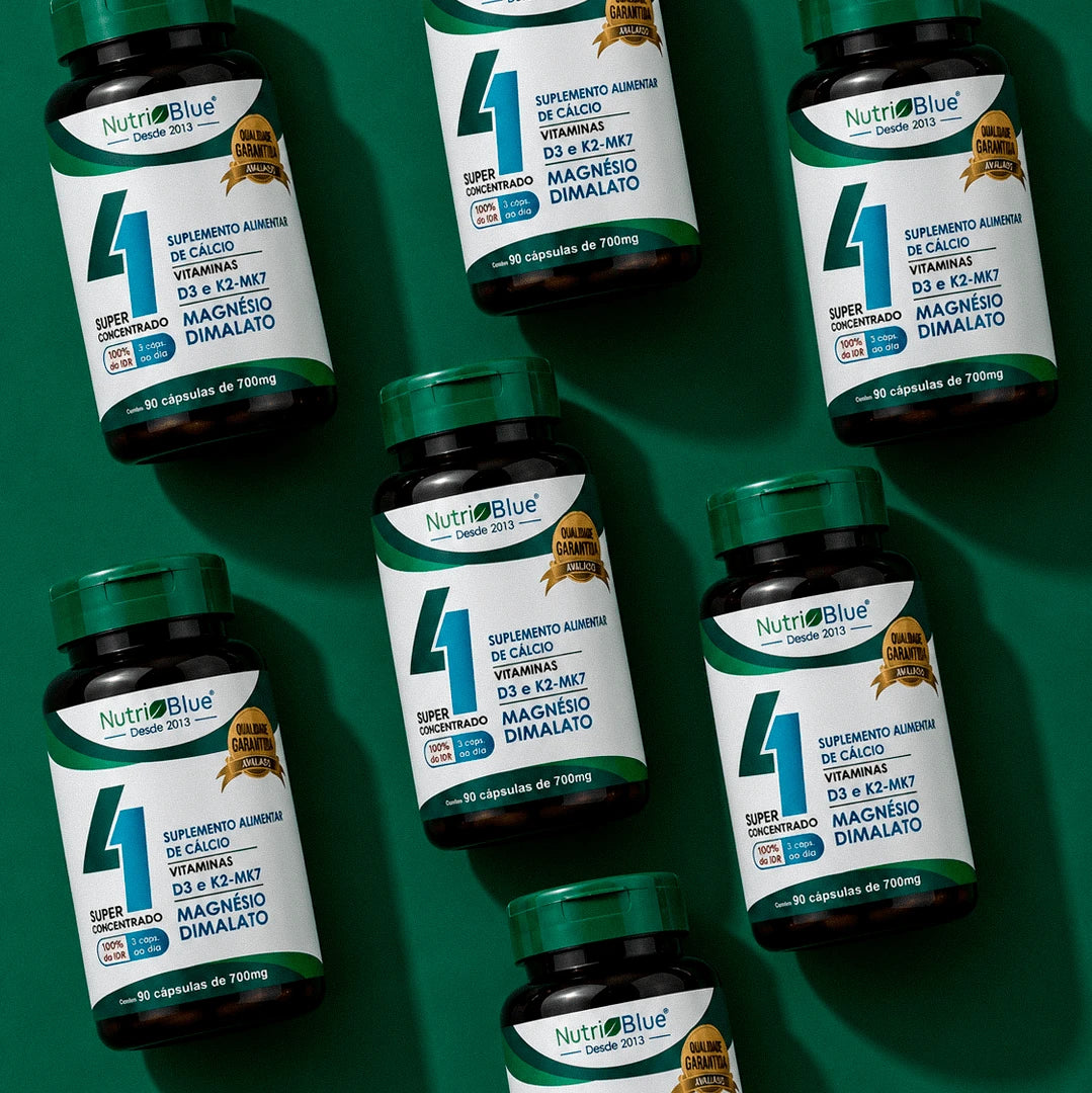 Quarteto Vitamínico Nutriblue 90 Cápsulas | Cálcio, Magnésio, Vitamina D3 e K2