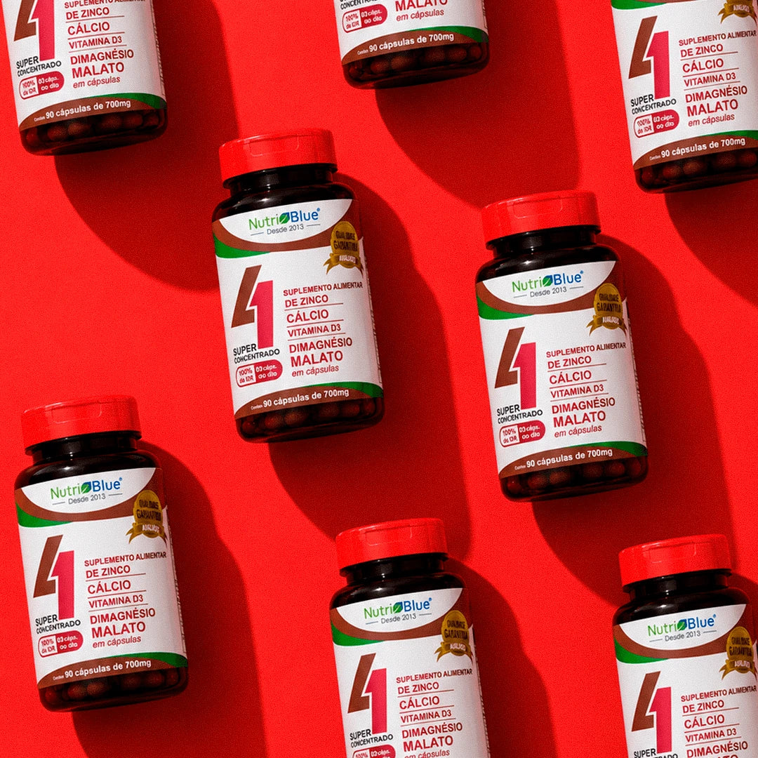 Quarteto Vitamínico Nutriblue com Zinco, Cálcio, Magnésio Dimalato e Vitamina D3 | 90 Cápsulas