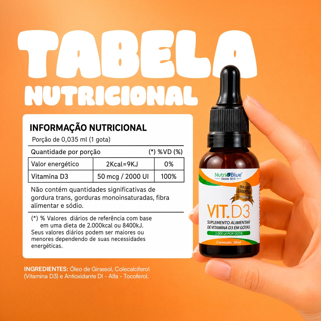 Vitamina D3 em Gotas Nutriblue | Colecalciferol 2.000 UI por Gota, Frasco 30 ml