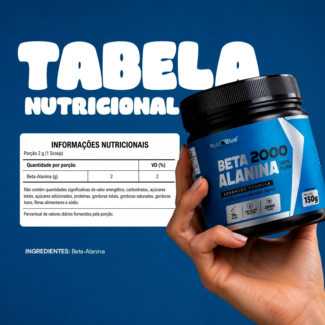 Beta-Alanina 100% Pura Nutriblue - 150 g - Suplemento em Pó Sem Aditivos