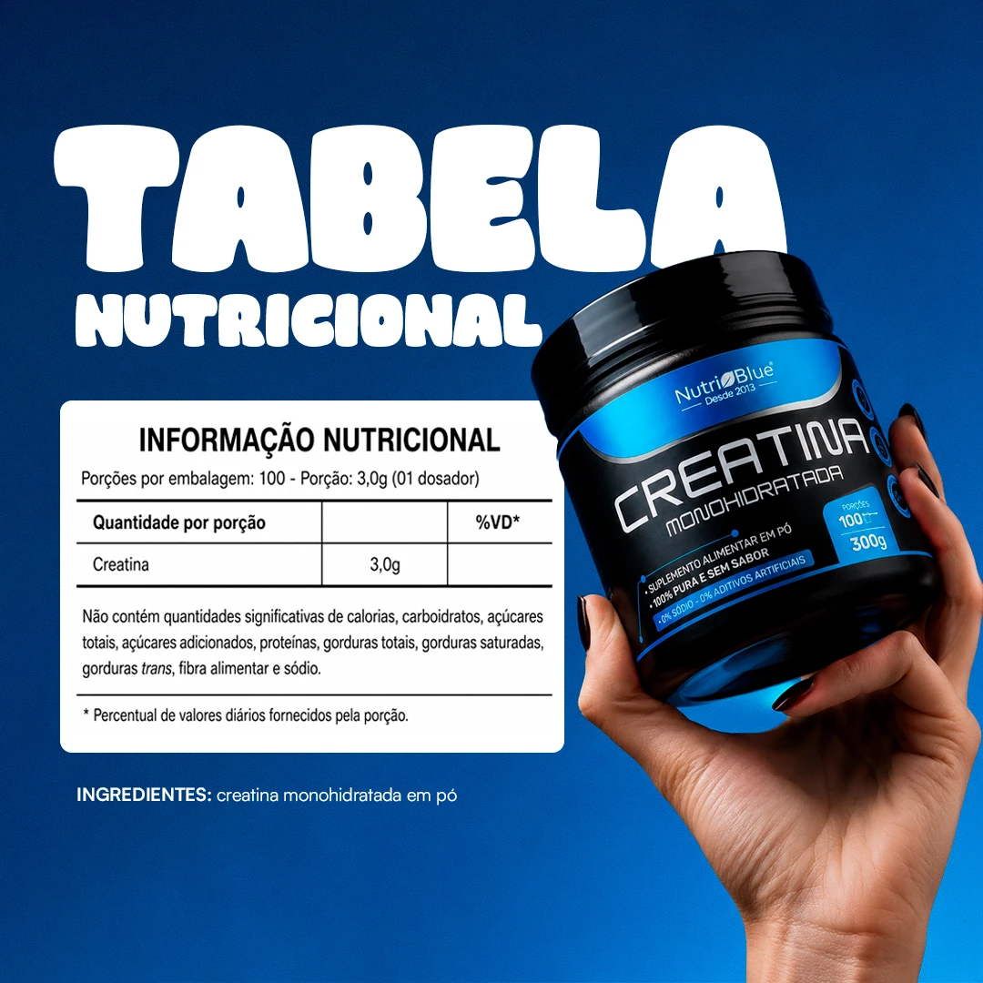 Creatina Monohidratada Nutriblue - 300 g - Pura, Sem Aditivos