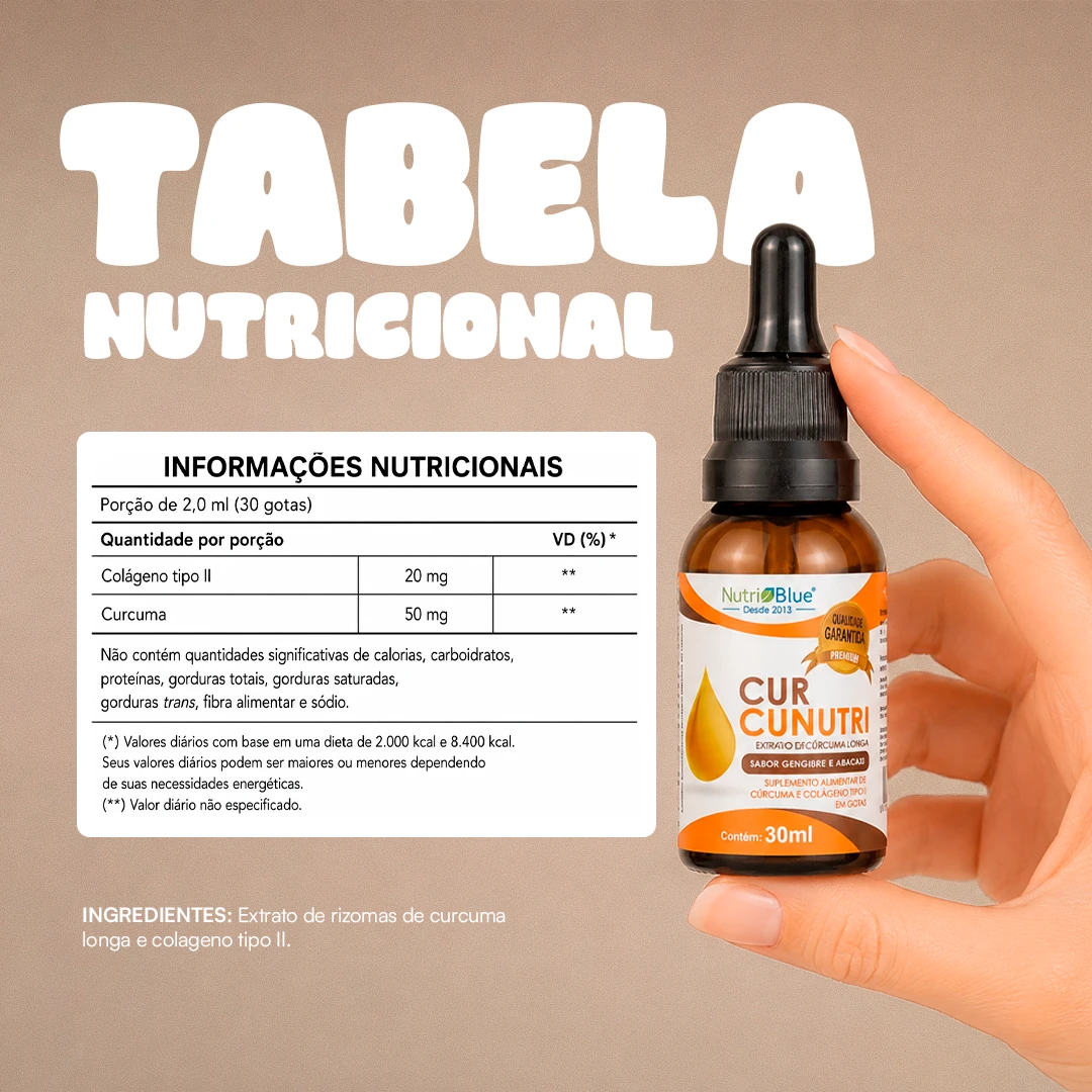 Curcunutri Colágeno Tipo II com Cúrcuma Longa em Gotas | Suplemento Articular | Nutriblue
