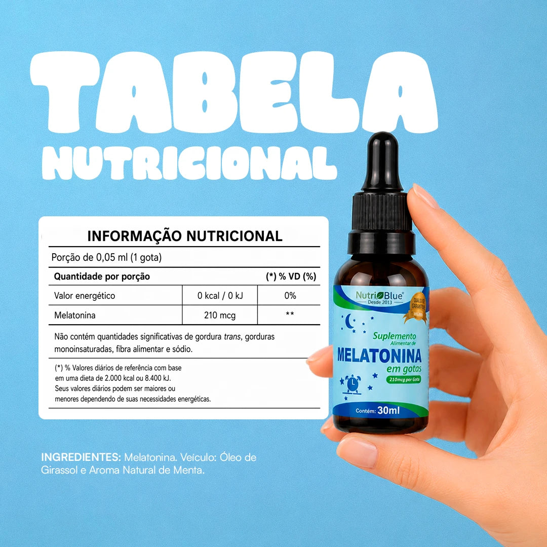 Melatonina em Gotas Nutriblue | Suplemento de Melatonina 210 mcg por Gota, Frasco 30 ml