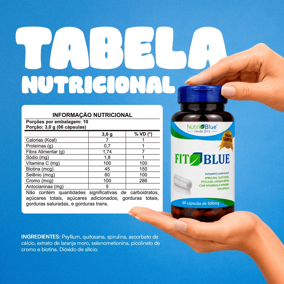 FitBlue Nutriblue - 60 Cápsulas - Suplemento com Spirulina, Psyllium e Vitaminas