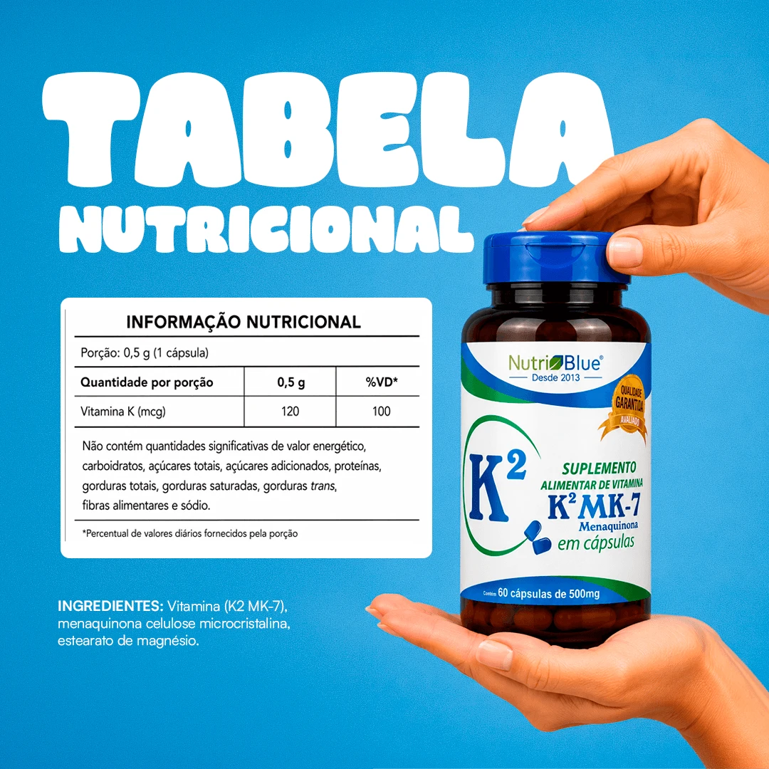 Vitamina K2 MK-7 Nutriblue | Suplemento para Saúde Óssea com 60 Cápsulas