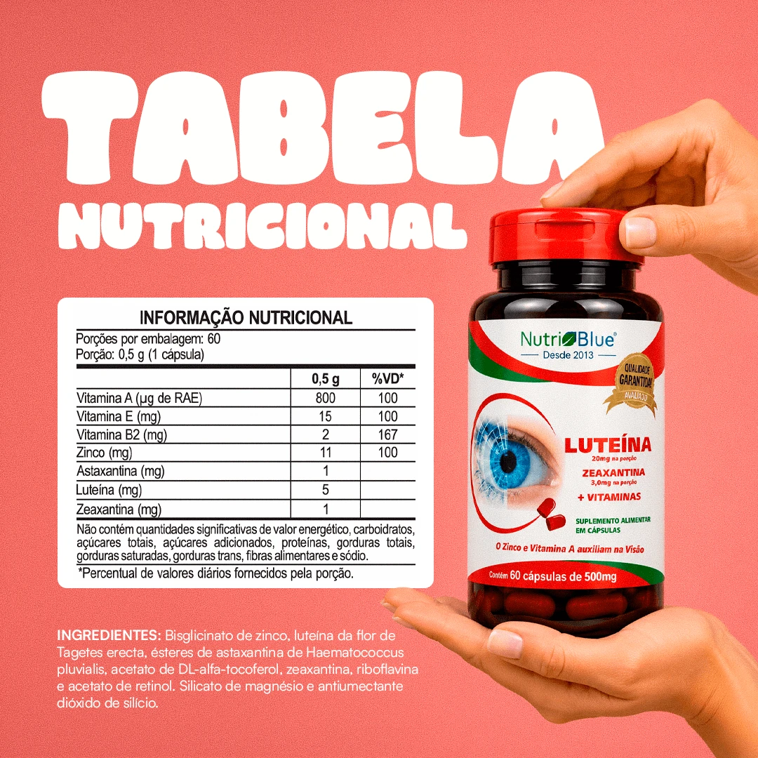 Luteína + Zeaxantina Nutriblue | Suplemento para Saúde Ocular |  60 Cápsulas