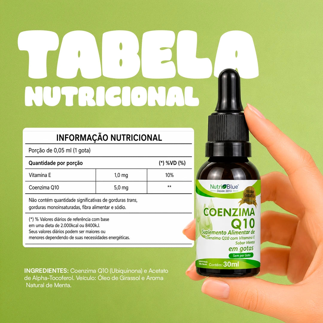 Coenzima Q10 Nutriblue em Gotas com Vitamina E, Sabor Menta, 30ml
