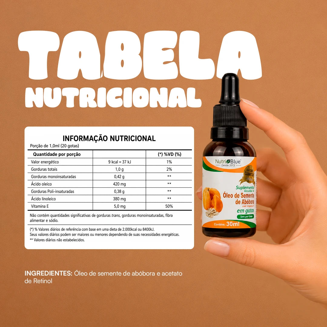 Tabela Nutricional Oleo de Semente de Abobora Gotas