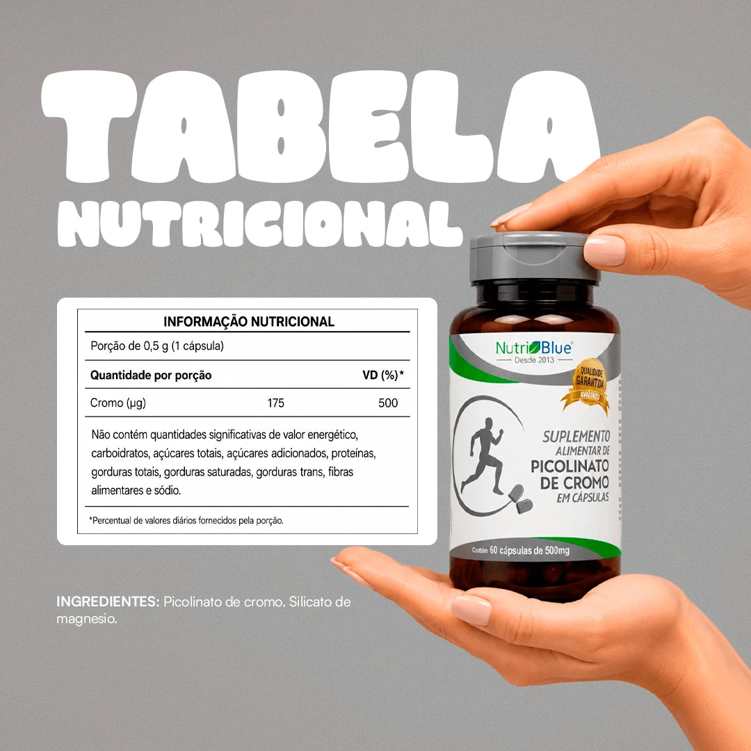 Picolinato de Cromo Nutriblue - 60 Cápsulas - Suplemento de Cromo Biodisponível