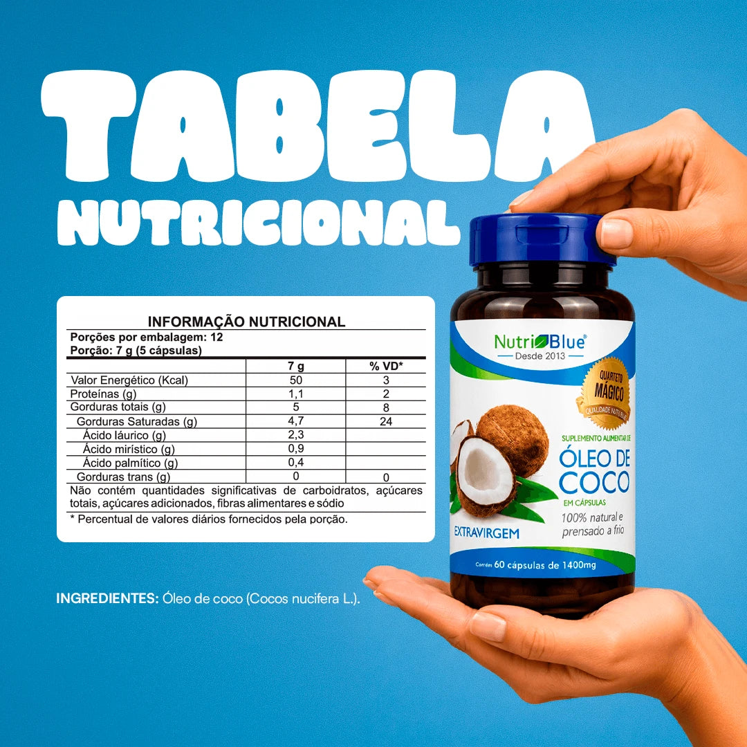 Óleo de Coco Nutriblue | Suplemento de Óleo de Coco Extravirgem em Cápsulas, 60 Cápsulas