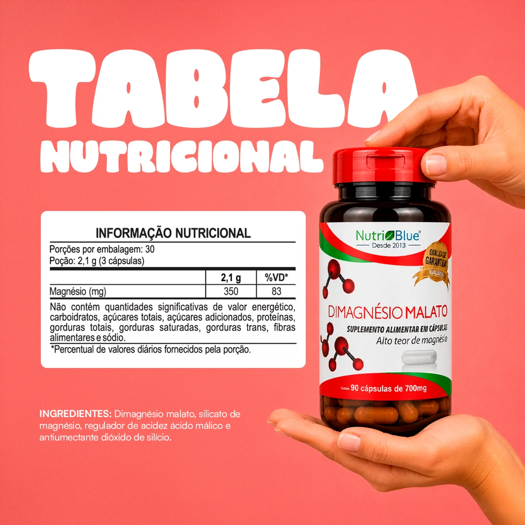 Magnésio Dimalato 700mg | 90 Cápsulas | Nutriblue