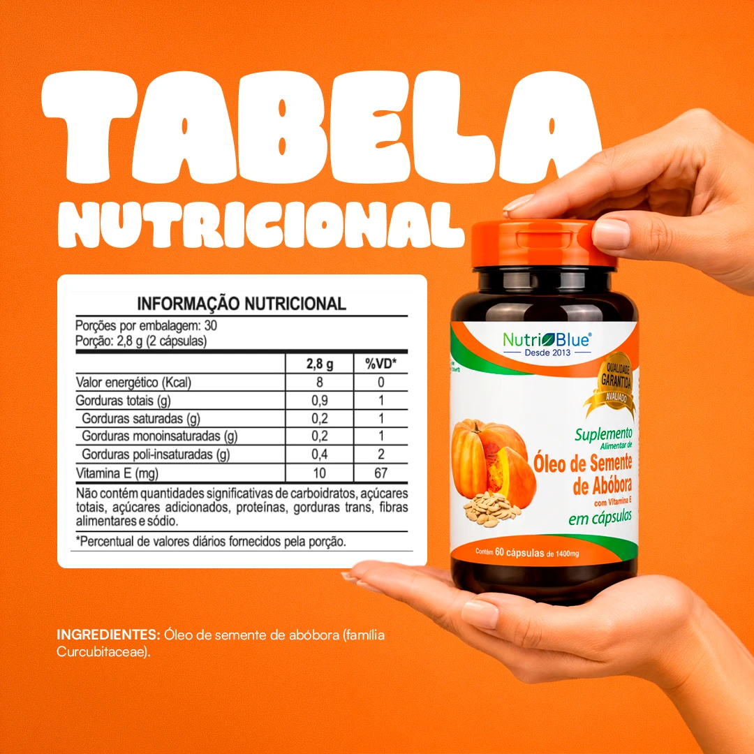 Óleo de Semente de Abóbora Nutriblue | Suplemento com Vitamina E em Cápsulas