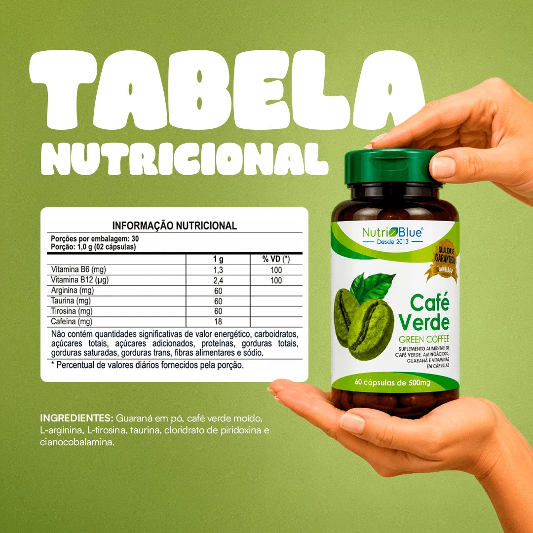 Café Verde Nutriblue | Suplemento com Guaraná, Aminoácidos e Vitaminas B6 e B12, 60 Cápsulas