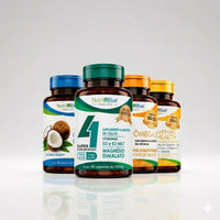Kit Quarteto Mágico Nutriblue - Ômega 3, Óleo de Coco, Óleo de Cártamo e Quarteto Vitamínico K2