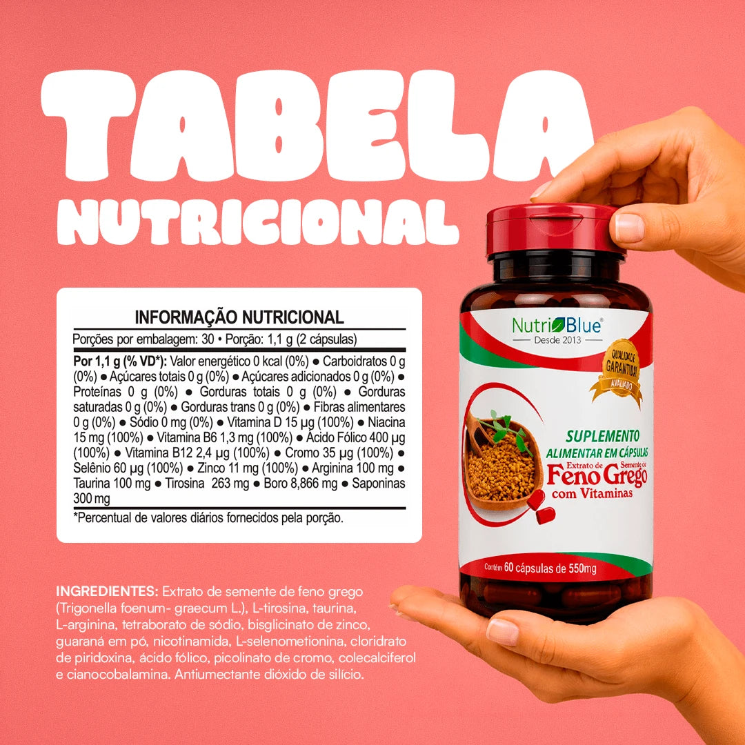 Feno Grego com Vitaminas Nutriblue - 60 Cápsulas - Vitaminas, Minerais e Aminoácidos